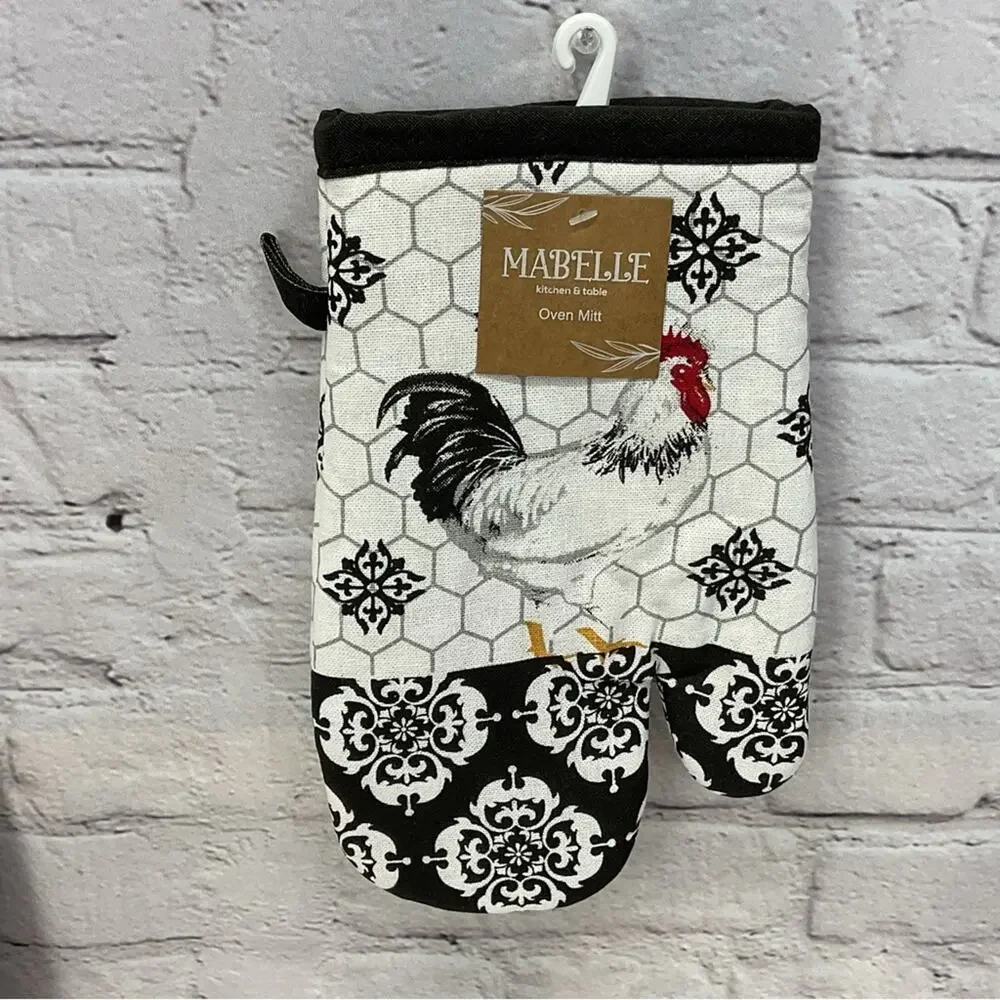 Kitchen Linen 4 Pc. Set Chicken Red/Black Mitt/Pot Holder/Dish Towel/Dish Cloths